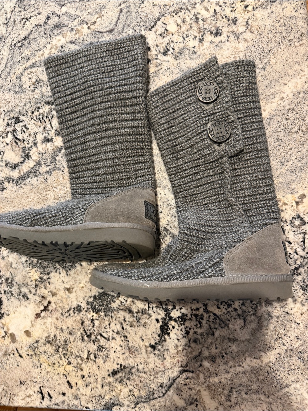 UGG Gray Knit Cardi Button Tall Boots